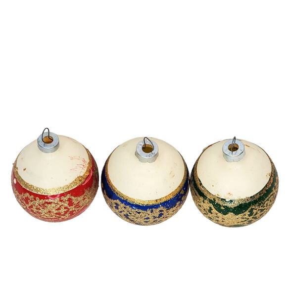 Pyramid Ornaments Rauch Satin Sheen Blue Red and Green 2.25" Vtg Lot of 3 - Picture 3 of 9